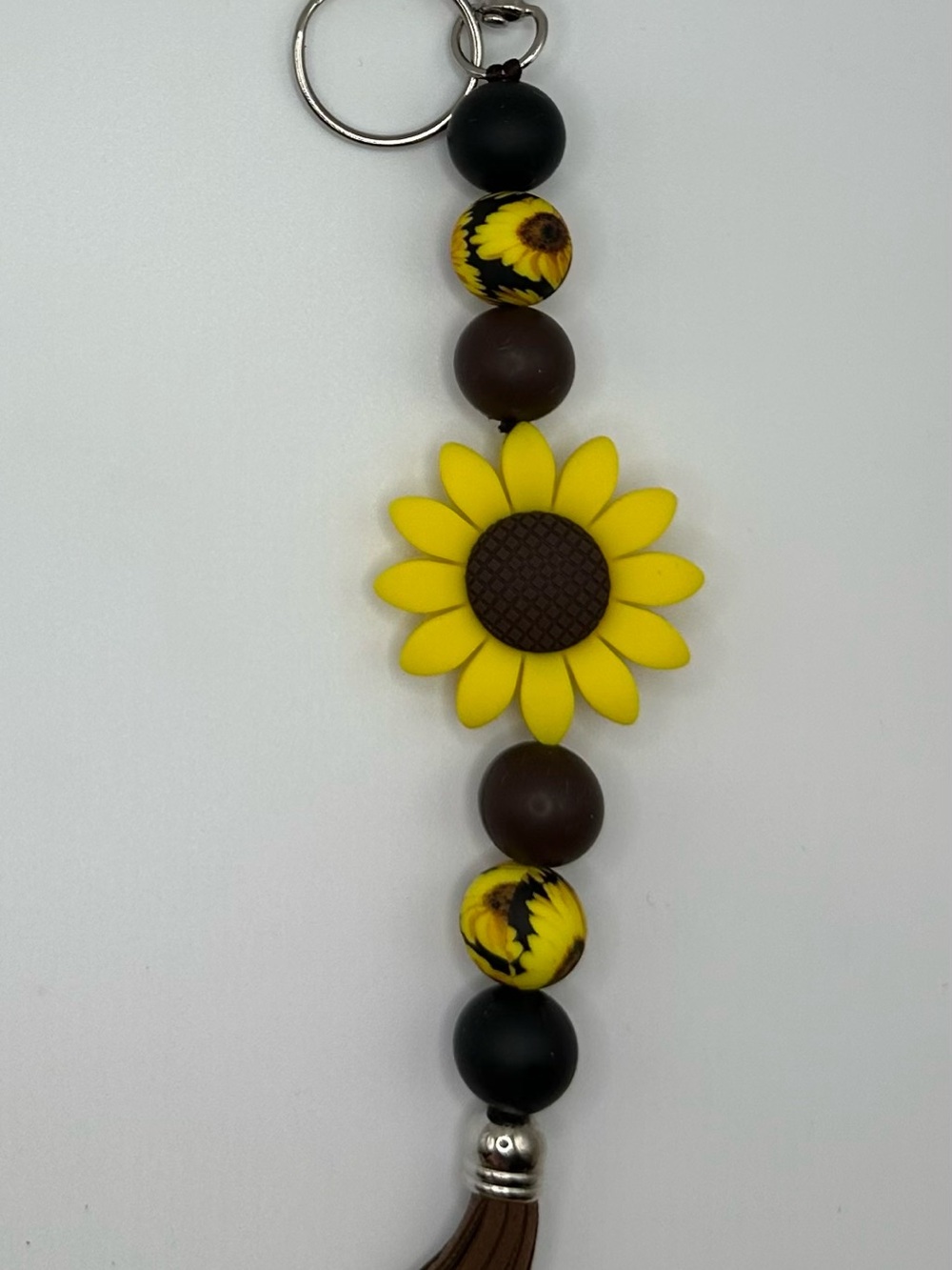 Sunflower Bead Keychain or Bag Dangle - Yellow Brown